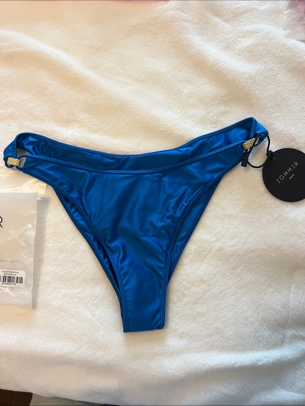 Blue High-Cut Bikini Bottom with Gold Accent - Picture 4 of 7
